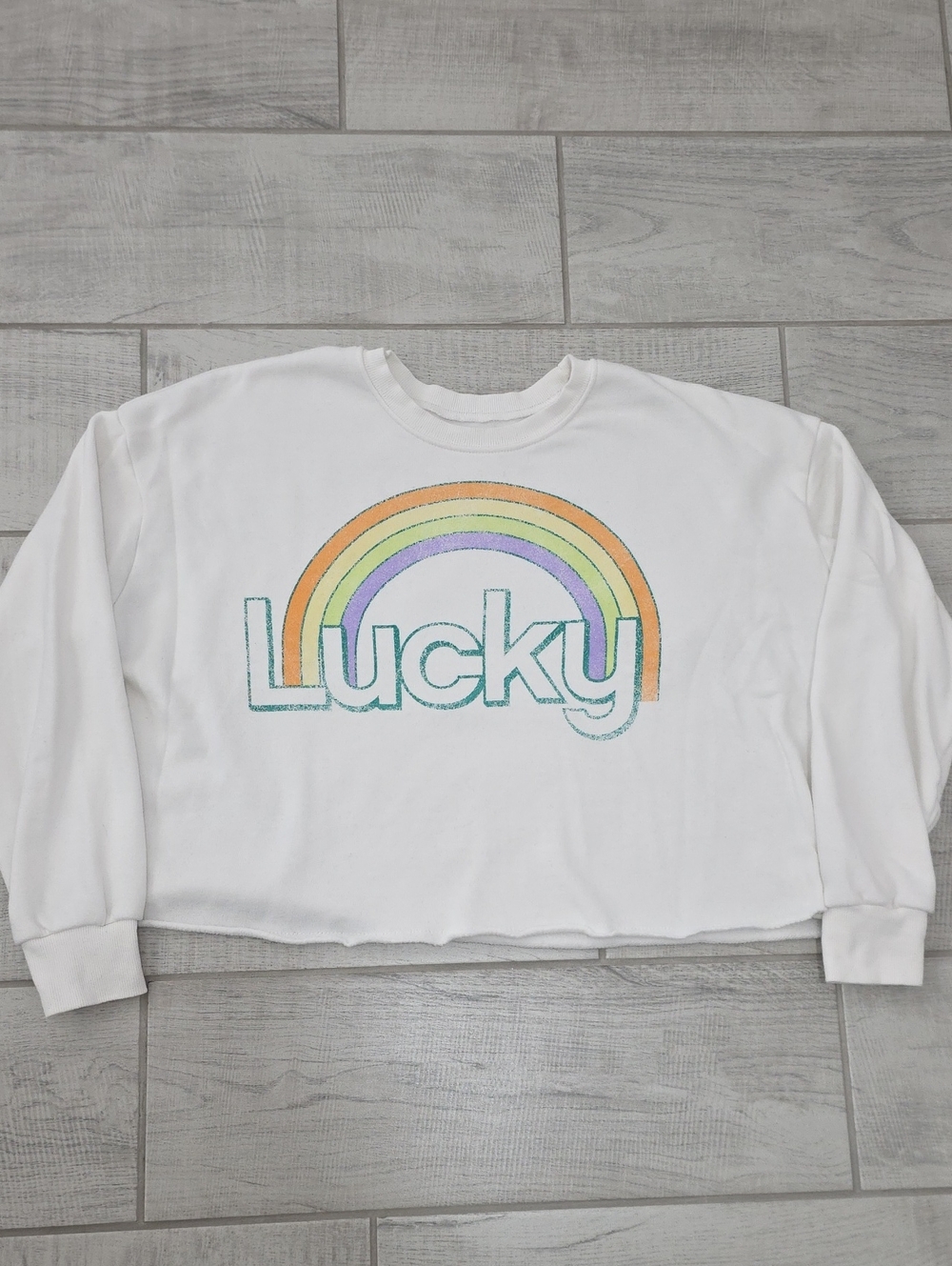 Grayson Threads Lucky Cropped Rainbow Sweater Women's Size Medium